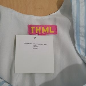 THML Blue and White Striped Halter Neck Dress